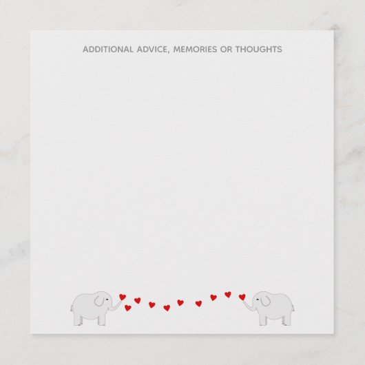 象のテーマ男女兼用ベビーシャワー アドバイスカード (裏面)