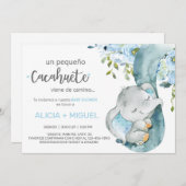 象のトランクとベビー、ベビーシャワー招待状スペインの、 招待状 (正面/裏面)