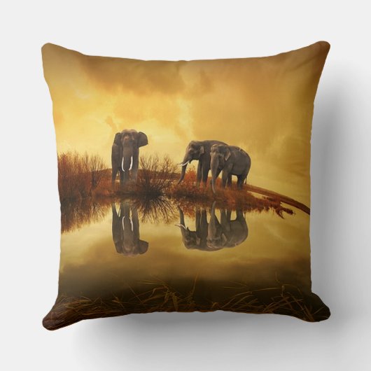 象のトリオの野性生物の装飾用クッション クッション (裏面)