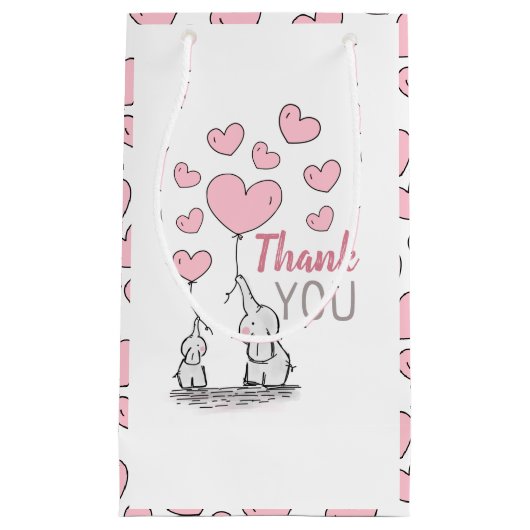 象のハート赤ちゃんシャワーありがとう スモールペーパーバッグ (正面)
