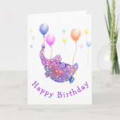 象のバ飛んでいるーカラフルン誕生日カード カード (正面)