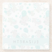 象のパターン，かわいい象，あなたの名前 ガラスコースター (裏面)