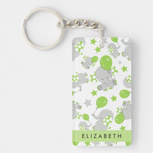 象のパターン,かわいい象,あなたの名前 キーホルダー (正面)