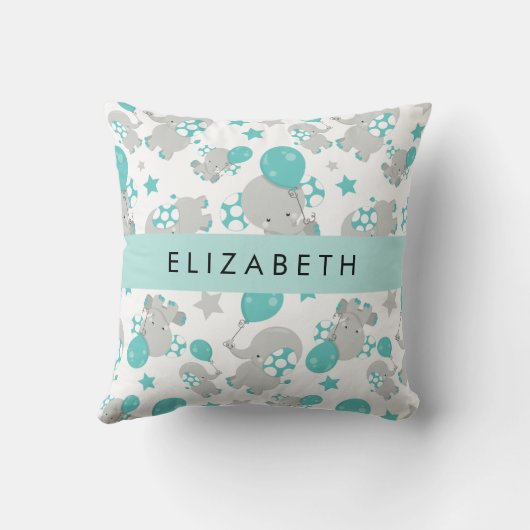 象のパターン,かわいい象,あなたの名前 クッション (裏面)