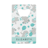 象のパターン，かわいい象，あなたの名前 クレジットカード栓抜き (正面)