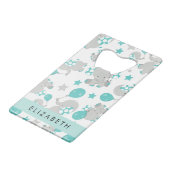 象のパターン，かわいい象，あなたの名前 クレジットカード栓抜き (正面アングル)