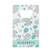 象のパターン，かわいい象，あなたの名前 クレジットカード栓抜き (裏面)