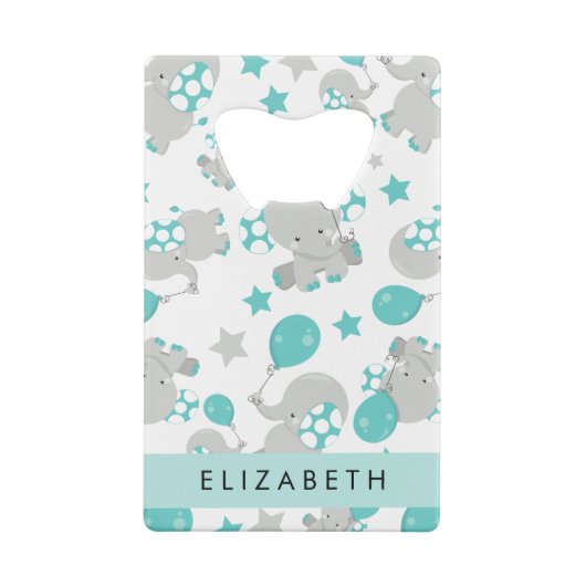 象のパターン，かわいい象，あなたの名前 クレジットカード栓抜き (裏面)