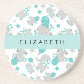 象のパターン,かわいい象,あなたの名前 コースター (正面)