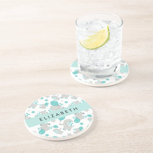 象のパターン,かわいい象,あなたの名前 コースター (側面)