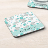 象のパターン，かわいい象，あなたの名前 コースター (左側)