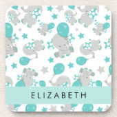 象のパターン，かわいい象，あなたの名前 コースター (正面)