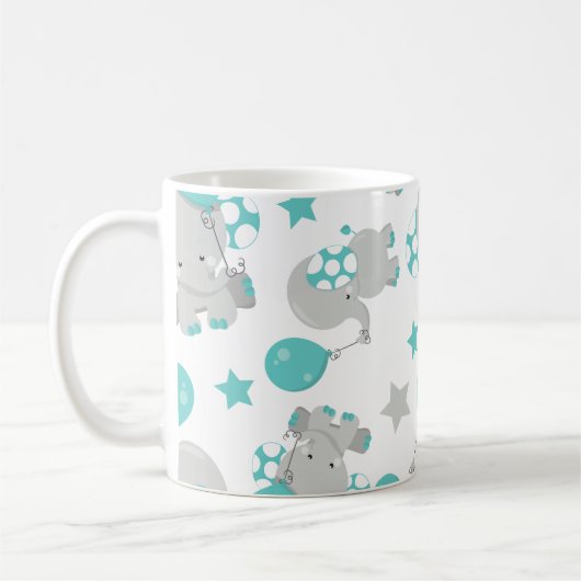 象のパターン，かわいい象，あなたの名前 コーヒーマグカップ (左)