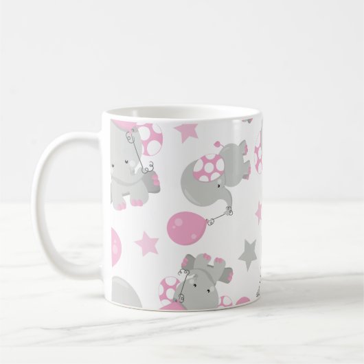 象のパターン，かわいい象，あなたの名前 コーヒーマグカップ (左)