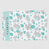 象のパターン，かわいい象，あなたの名前 ゴルフタオル (横)