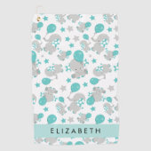 象のパターン，かわいい象，あなたの名前 ゴルフタオル (正面)