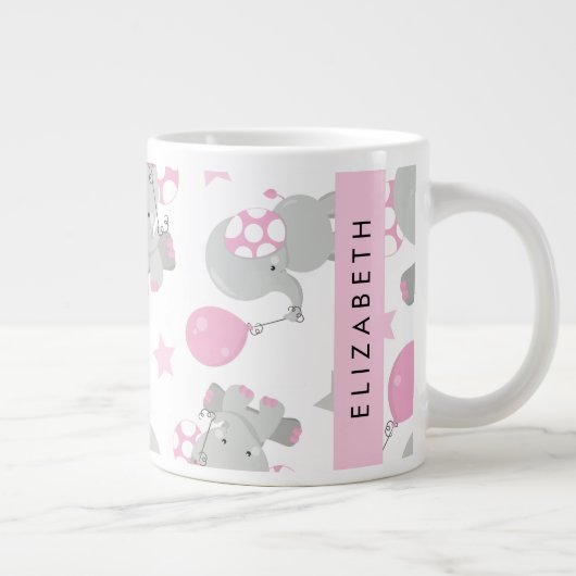 象のパターン,かわいい象,あなたの名前 ジャンボコーヒーマグカップ (右)