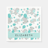 象のパターン,かわいい象,あなたの名前 スタンダードカクテルナプキン (正面)