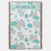 象のパターン，かわいい象，あなたの名前 スローブランケット (正面縦)