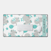 象のパターン，かわいい象，あなたの名前 デスクマット (キーボード&マウス)