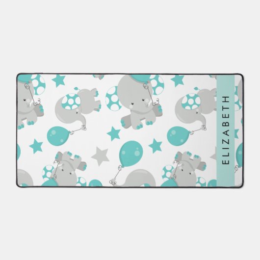 象のパターン，かわいい象，あなたの名前 デスクマット (正面)