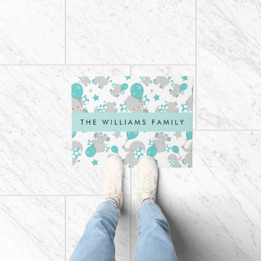 象のパターン，かわいい象，あなたの名前 ドアマット (室内)