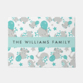 象のパターン，かわいい象，あなたの名前 ドアマット (正面)