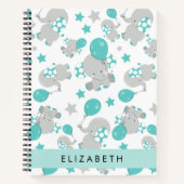 象のパターン,かわいい象,あなたの名前 ノートブック (正面)