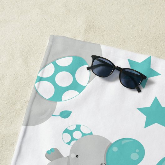 象のパターン,かわいい象,あなたの名前 ビーチタオル (インサイチュ)