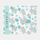 象のパターン，かわいい象，あなたの名前 フリースブランケット (正面(横))