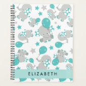 象のパターン，かわいい象，あなたの名前 プランナー手帳 (正面)