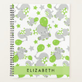 象のパターン，かわいい象，あなたの名前 プランナー手帳 (正面)
