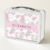 象のパターン，かわいい象，あなたの名前 メタルランチボックス (裏面)