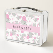 象のパターン，かわいい象，あなたの名前 メタルランチボックス (正面)