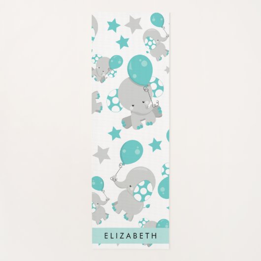 象のパターン,かわいい象,あなたの名前 ヨガマット (正面)