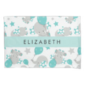 象のパターン，かわいい象，あなたの名前 枕カバー (正面)