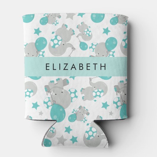 象のパターン，かわいい象，あなたの名前 缶クーラー (裏面)