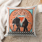 象のパレードのオレンジ色の枕 クッション (ブランケット)