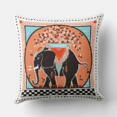 象のパレードのオレンジ色の枕 クッション (裏面)