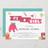 象のパーティー |ベビーシャワー招待状 (正面/裏面)