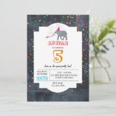 象のパーティー – 動物の誕生日パーティーボーイガール 招待状 (スタンド正面)