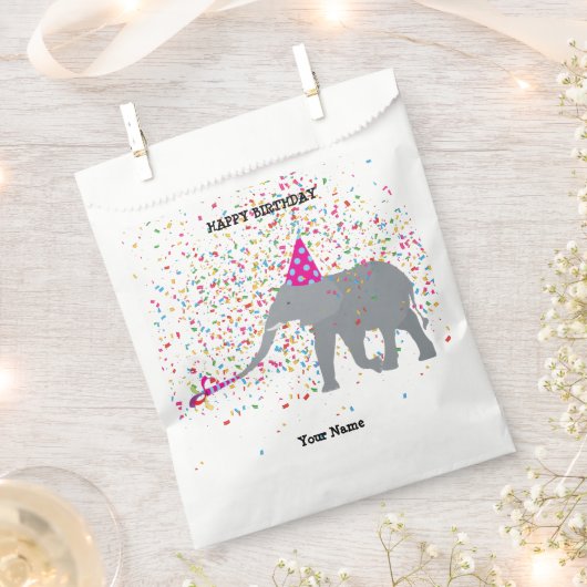 象のパーティー – 動物の誕生日パーティー フェイバーバッグ (クリップ留めされた状態)