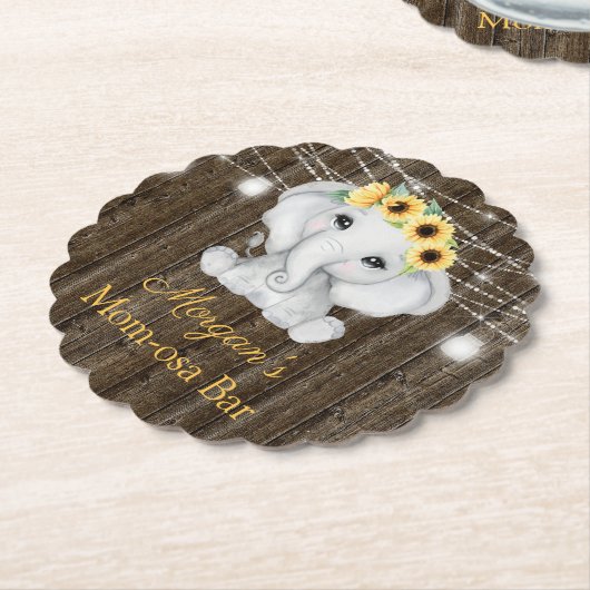 象のヒマワリが少女の赤ちゃんシャワーを点灯 ペーパーコースター (アングル)