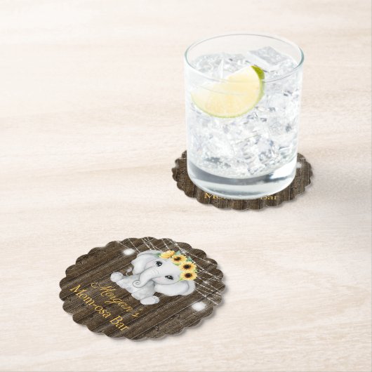 象のヒマワリが少女の赤ちゃんシャワーを点灯 ペーパーコースター (インサイチュ)