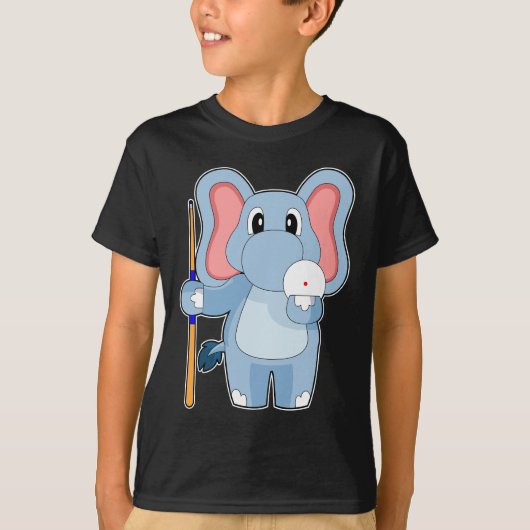 象のビリヤード・キュー Tシャツ (正面)