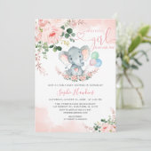 象のピンクのプレシャスガールベビーシャワー 招待状 (スタンド正面)