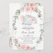 象のフローラお洒落緑の赤ちゃんシャワー 招待状 (正面/裏面)