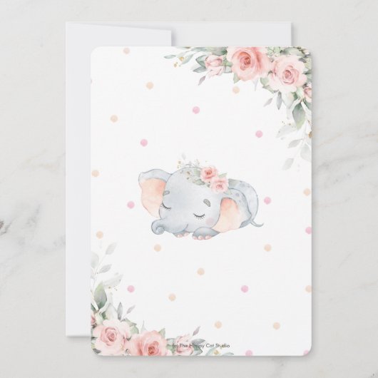 象のフローラお洒落緑の赤ちゃんシャワー 招待状 (裏面)