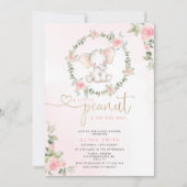 象のフローラ女の子の赤ちゃんシャワー 招待状 (正面)