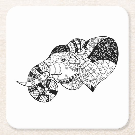 象のヘッドZenstyleの落書き スクエアペーパーコースター (正面)